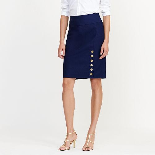 Ralph Lauren Lauren Button-placket Pencil Skirt Navy