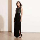 Ralph Lauren Lauren Petite Sequined-bodice V-back Gown Black Multi