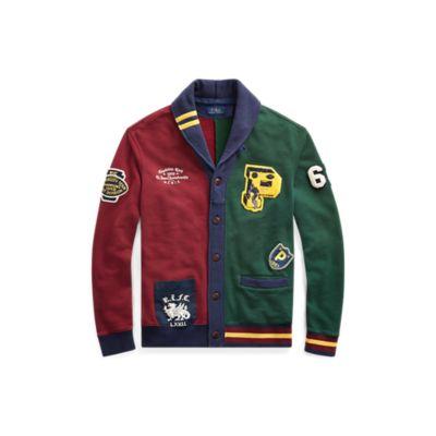 Ralph Lauren Cotton-blend-fleece Cardigan Wine/college Green
