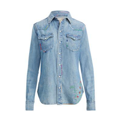 Ralph Lauren Floral Denim Western Shirt Medium Indigo
