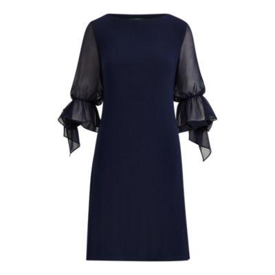 Ralph Lauren Georgette-sleeve Jersey Dress Lighthouse Navy