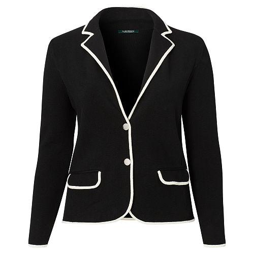 Ralph Lauren Lauren Woman Stretch Cotton Sweater Blazer Polo Black/herbal Milk