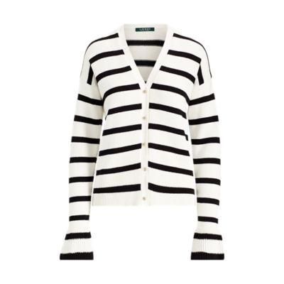 Ralph Lauren Striped Cotton Cardigan Cream/polo Black