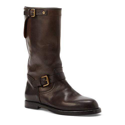 Ralph Lauren Macha Leather Engineer Boot Dark Brown