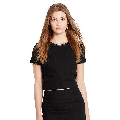 Polo Ralph Lauren Leather-trim Tweed Crop Top Polo Black