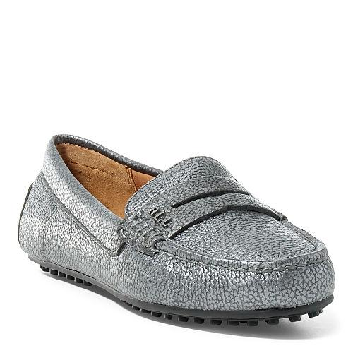 Ralph Lauren Lauren Belen Metallic Leather Loafer Pewter