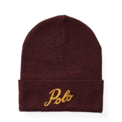 Ralph Lauren Polo Merino Wool Beanie Aged Wine/gold