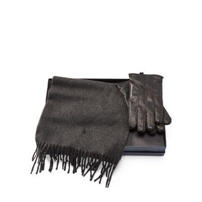 Ralph Lauren Cashmere Scarf & Glove Set Black/windsor Heather