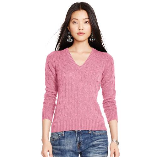 Polo Ralph Lauren Cable Cashmere V-neck Sweater Candy Pink