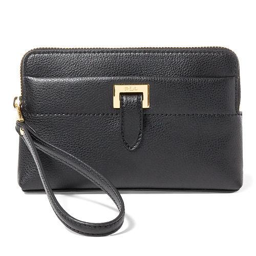 Ralph Lauren Lauren Pebbled Leather Wristlet Pouch Black