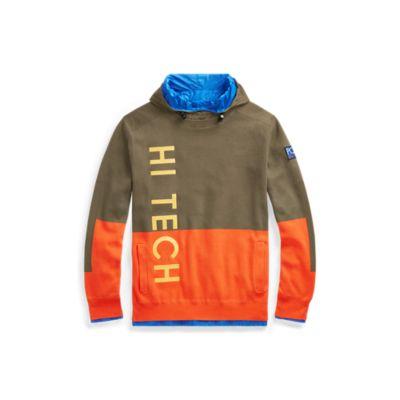 Ralph Lauren Hi Tech Knit Cotton Hoodie Olive/orange