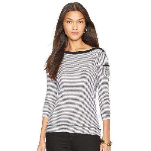Ralph Lauren Lauren Petite Striped Bateau-neck Tee White/black