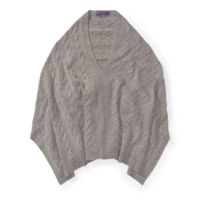 Ralph Lauren Cable Cashmere Poncho Scarf Grey