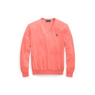 Ralph Lauren Cotton V-neck Sweater Dusty Peach Heather