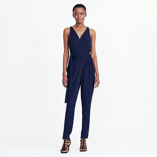 Ralph Lauren Lauren Petite Jersey Surplice Jumpsuit Navy