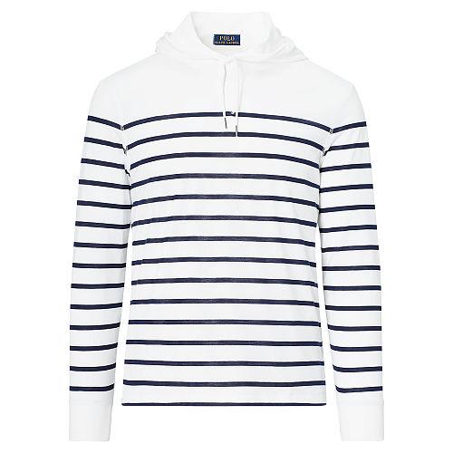 Polo Ralph Lauren Striped Pima Jersey Hoodie White/newport Navy