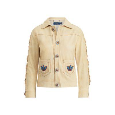 Ralph Lauren Beaded Fringe Deerskin Jacket Chamois