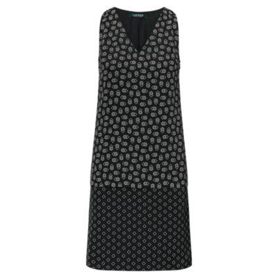 Ralph Lauren Pattern-blocked Crepe Dress Black/ivory Cream
