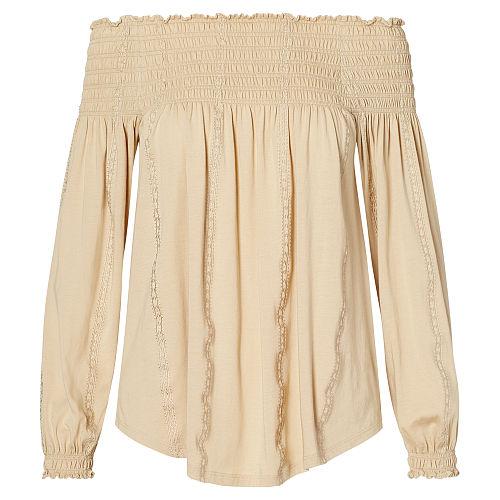Ralph Lauren Lauren Smocked Off-the-shoulder Top Pale Wheat