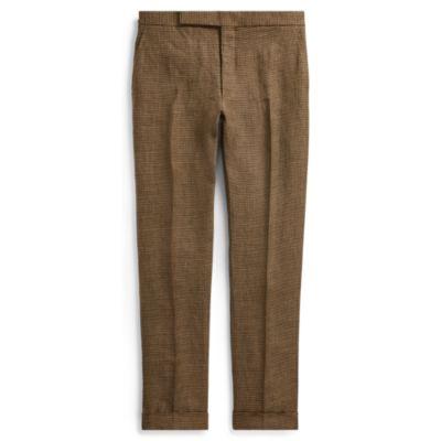 Ralph Lauren Houndstooth Linen Suit Trouser Brown And Olive