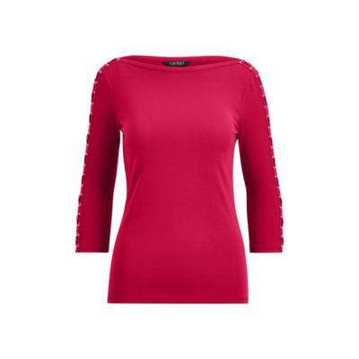 Ralph Lauren Lace-up-sleeve Cotton Top Carmine Red