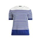 Ralph Lauren Button-shoulder Cotton Top Sapphire/soft White