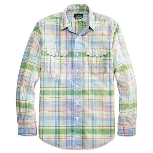 Polo Ralph Lauren Standard Fit Beach Twill Shirt Signal Green/yellow Mult