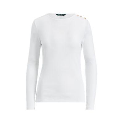 Ralph Lauren Button-shoulder Crewneck Top White