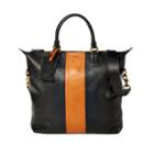 Polo Ralph Lauren Striped Leather Tote Black/cognac