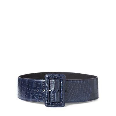 Ralph Lauren Alligator Trench-buckle Belt Navy