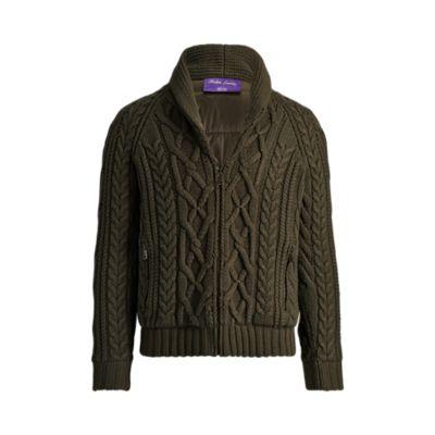 Ralph Lauren Rlx Cable-knit Hybrid Jacket Dark Olivewood