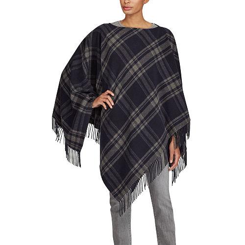Ralph Lauren Lauren Plaid Merino Poncho Sweater
