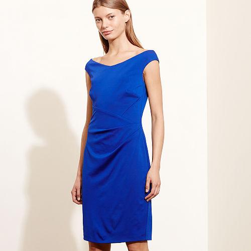 Ralph Lauren Lauren Petite Off-the-shoulder Jersey Dress Blue