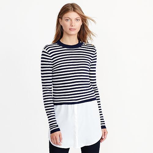 Ralph Lauren Lauren Petite Layered Wool Sweater Navy/antique Ivory