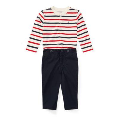 Ralph Lauren Cotton Henley & Pant Set Clubhouse Cream/nav 6m