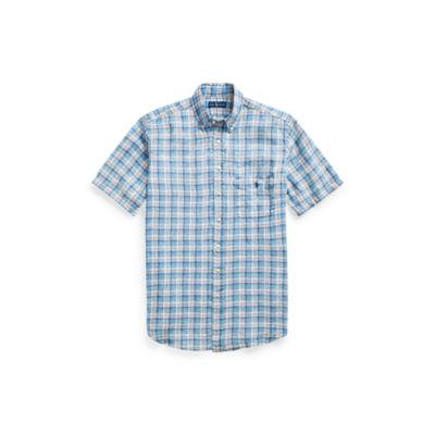 Ralph Lauren Classic Fit Plaid Linen Shirt Sky Blue/white Multi 3x Big