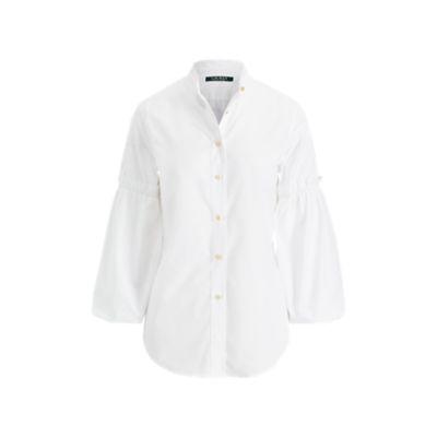 Ralph Lauren Broadcloth Bishop-sleeve Shirt White Sp