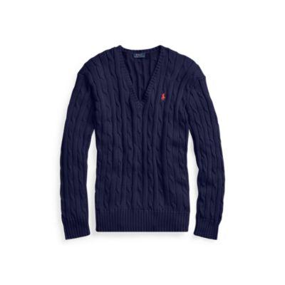 Ralph Lauren Cotton Cable V-neck Sweater Bright Navy