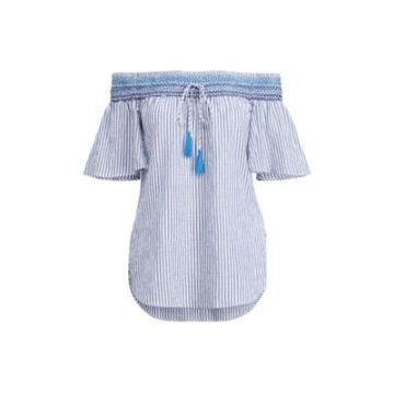 Ralph Lauren Cotton Off-the-shoulder Top Blue/white Lp