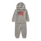 Ralph Lauren Flag Hoodie & Pant Set Grey Heather 6m