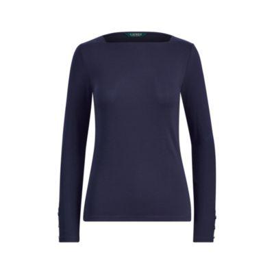 Ralph Lauren Stretch Cotton Boatneck Top Rl Navy