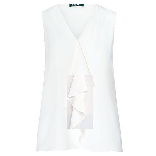 Ralph Lauren Lauren Ruffled Crepe Blouse Herbal Milk