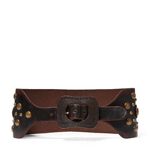 Ralph Lauren Studded Vachetta Leather Belt Dark Brown