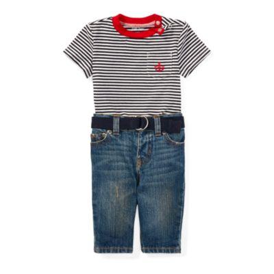 Ralph Lauren T-shirt, Belt & Jean Set Warm White 6m