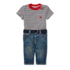 Ralph Lauren T-shirt, Belt & Jean Set Warm White 6m