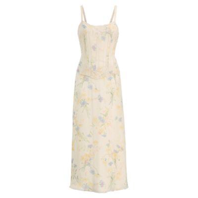 Ralph Lauren Natasha Wildflower Silk Dress Parchment