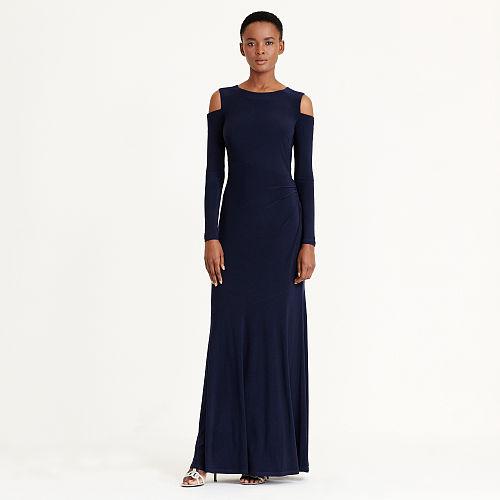 Ralph Lauren Lauren Petite Cutout-shoulder Jersey Gown Lighthouse Navy