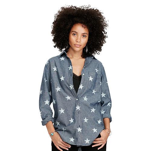 Ralph Lauren Denim & Supply Chambray Boyfriend Shirt Vintage Star Print