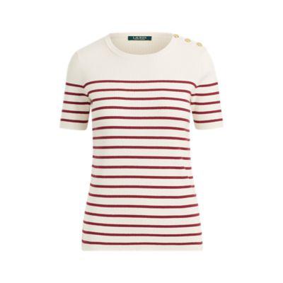 Ralph Lauren Striped Button-trim Sweater Cream/rich Cranberry Sp