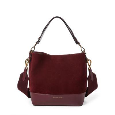Ralph Lauren Small Suede Leather Hobo Bag Berry